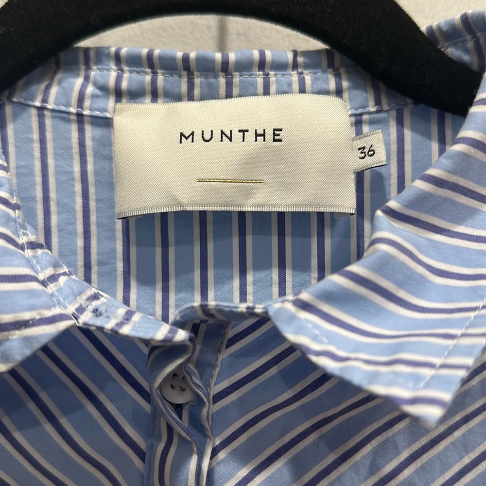 Munthe Jetset Striped Puff Sleeve Blouse Cotton Blend Popover size 6 classic - Picture 7 of 10